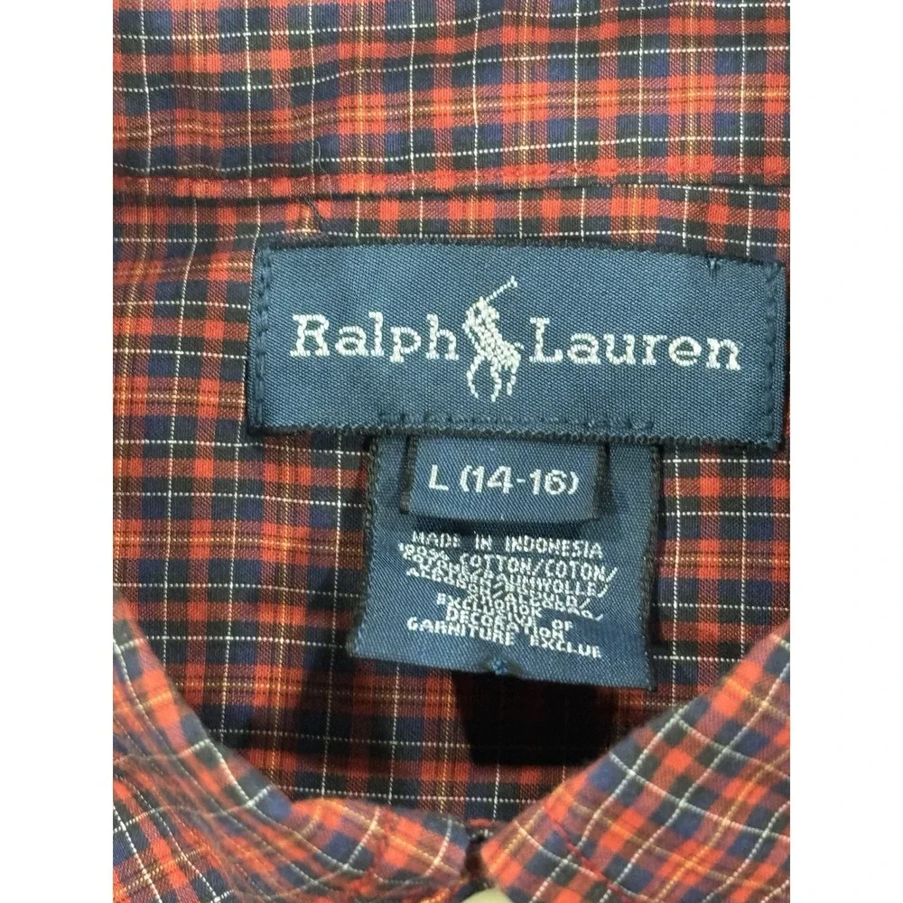 Ralph Lauren Shirt Youth Boys Large‎ (14-16) Red Plaid Long Sleeve Button Down